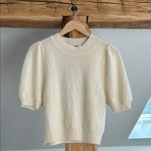 FREE PEOPLE Staycation 100% Women’s Cashmere Sweater Ivory Puff Sleeve Size S